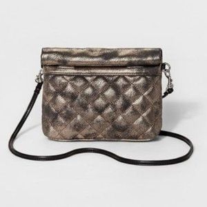 Mossimo Womens Faux Leather Quilted Gold Metallic Fold over Flap Crossbody bag